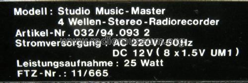 Studio Music-Master - 4 Band Stereo Radio Recorder 032/94.093 2; Unknown to us - (ID = 1807638) Radio