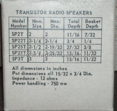 Transistor Radio Speaker SP2T; Utah Radio Products (ID = 1802278) Speaker-P