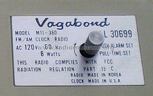 Vagabond FM/AM Clock Radio M11-360; Vaga Manufacturing (ID = 1239090) Radio