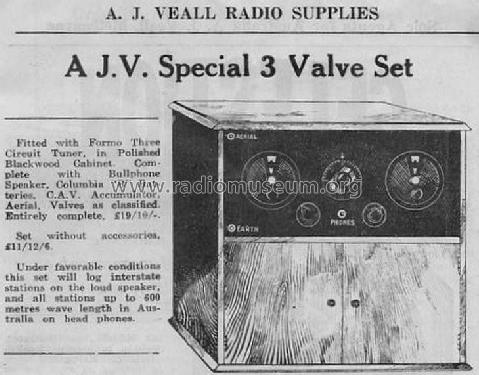 A.J.V. Special 3 Valve Set ; Veall, Arthur J. Pty (ID = 2164210) Radio