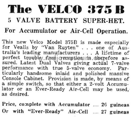 Velco 375B; Veall, Arthur J. Pty (ID = 2648140) Radio