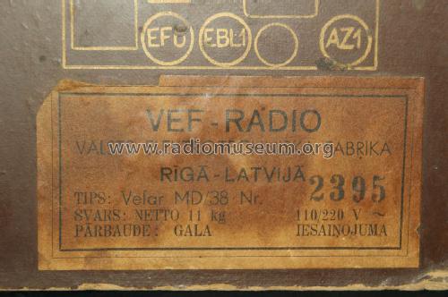 Vefar MD38 MD/38; VEF Radio Works (ID = 1212708) Radio