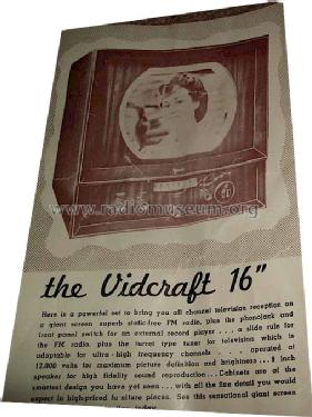 16' Television Receiver ; Vidcraft Television (ID = 1482370) TV Radio