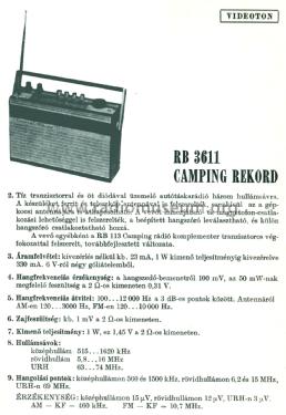 Camping Record RB3611; Videoton; (ID = 2364421) Radio