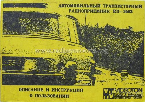 Car Radio RD-3602; Videoton; (ID = 1988460) Car Radio
