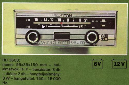 Car radio RD-3603; Videoton; (ID = 709739) Autoradio
