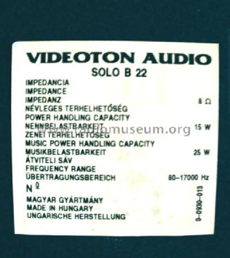 Hi-Fi Box Solo B22; Videoton; (ID = 1162652) Speaker-P
