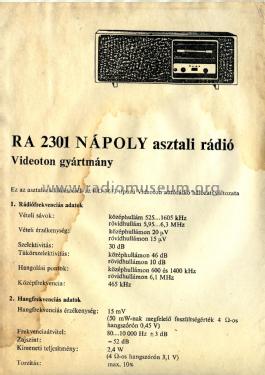 Nápoly RA-2301; Videoton; (ID = 2216510) Radio