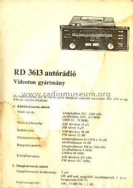 RD-3613; Videoton; (ID = 2216614) Car Radio