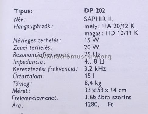 Saphir II. DP202; Videoton; (ID = 2214532) Parlante
