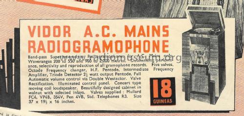 A C Mains Radiogramophone ; Vidor Ltd.; Erith (ID = 3012006) Radio