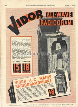 A C Mains Radiogramophone ; Vidor Ltd.; Erith (ID = 3012008) Radio