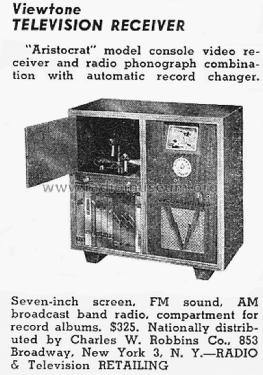Television Receiver Aristocrat; Viewtone Company; N. (ID = 1174400) TV Radio