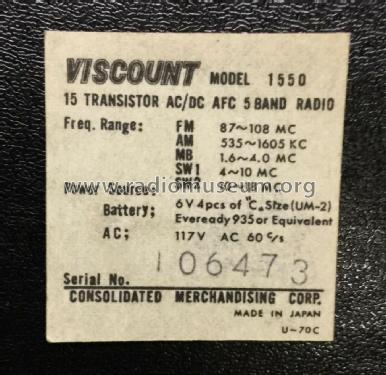 5 Band AC DC 15 Transistor 1550; Viscount (ID = 2595380) Radio