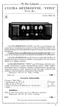 Ultra-Hétérodyne D2; Vitus, Fernand; (ID = 2085833) Radio