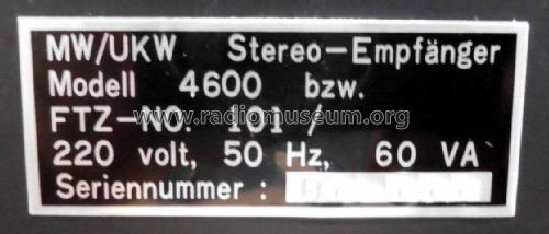 MW/UKW Stereo-Empfänger, AM-FM Multiplex Stereo Receiver 4600; Vivanco AG (ID = 2442344) Radio