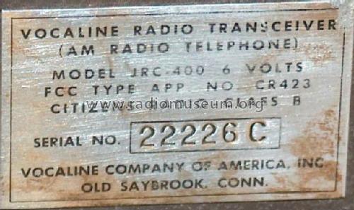 Radio Transceiver JRC-400; Vocaline Company of (ID = 831454) Cittadina
