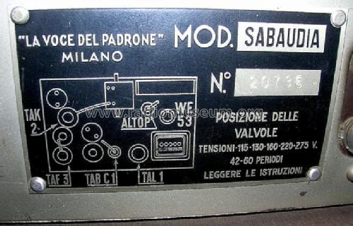 Sabaudia ; La Voce del Padrone; (ID = 573760) Radio