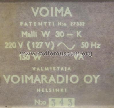 Siltakytketty vuorovaihevahvistin Voima W 30-K ; Voima, Helsinki (ID = 1732541) Ampl/Mixer