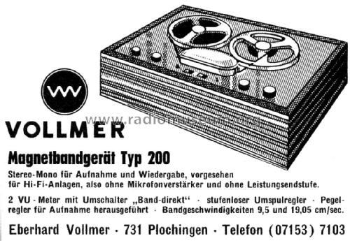 Magnetbandgerät 200; Vollmer, Eberhard; (ID = 2033802) R-Player