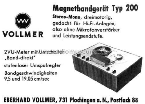 Magnetbandgerät 200; Vollmer, Eberhard; (ID = 295636) Ton-Bild