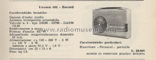 Record 601; Voxson, FARET F.A.R. (ID = 1359741) Radio