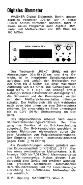 Digital-Ohmmeter RS 40; Wagner Digital (ID = 1976947) Equipment