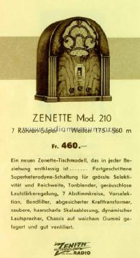 Zenith Zenette Mod. 210 Ch= 2022A 2022B; Walser, Conrad; (ID = 2727318) Radio