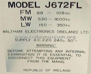 Standard J672FL; Waltham Electronics, (ID = 587932) Radio