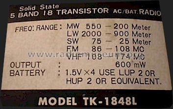 Waltham 5 Band All Transistor TK-1848L ; Tokyo Transistor (ID = 566869) Radio