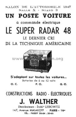Super Radar 48 ; Walther, J.; Paris (ID = 2068761) Car Radio