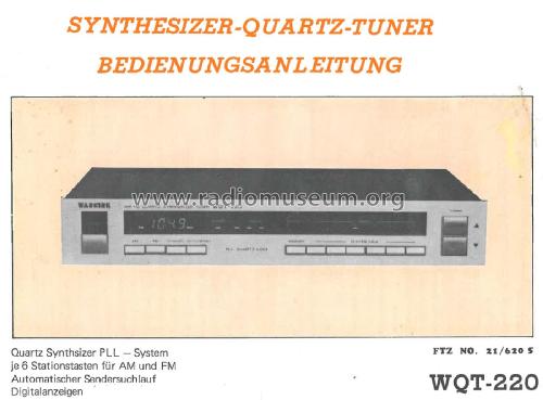 AM-FM Quartz Synthesizer Tuner WQT - 220; Wangine Electronics (ID = 1848349) Radio