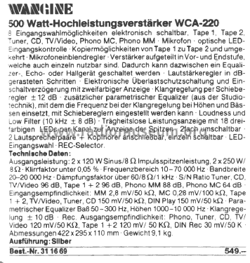 Stereo Integrated Amplifier WCA-220; Wangine Electronics (ID = 2631978) Ampl/Mixer