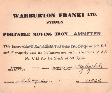 25 A Moving Iron Meter ; Warburton, Franki (ID = 2611267) Equipment