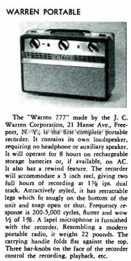 Portable Tape Recorder 777; Warren, J.C., (ID = 1803573) R-Player