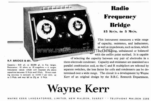 Radio Frequency Bridge B601; Wayne Kerr; New (ID = 3017137) Equipment