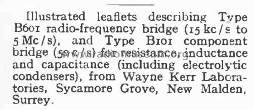 Radio Frequency Bridge B601; Wayne Kerr; New (ID = 3017140) Equipment