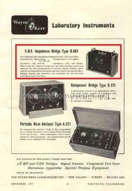 V.H.F. Impedance Bridge B.801; Wayne Kerr; New (ID = 3018655) Equipment