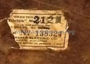 Teletalk 212 M; Webster Electric (ID = 1770813) Misc
