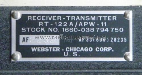 Receiver-Transmitter RT-122A/APW-11; Webster Co., The, (ID = 1383369) Commercial TRX