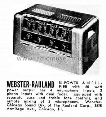 PA Amplifier 60 Watts W.861; Webster-Rauland; (ID = 1147396) Ampl/Mixer
