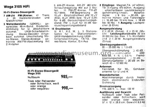 3105 HiFi; Wega, (ID = 2238624) Radio