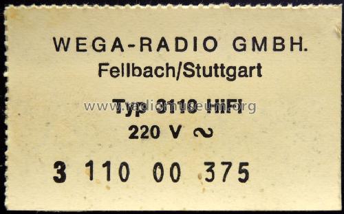 3110 HiFi; Wega, (ID = 1486637) Radio