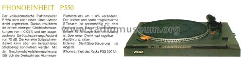 HiFi Turntable P550; Wega, (ID = 2467449) Sonido-V