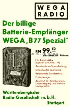 Spezial B77; Wega, (ID = 1637297) Radio