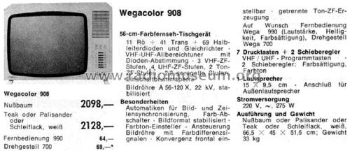 Wegacolor 908; Wega, (ID = 2467265) Television