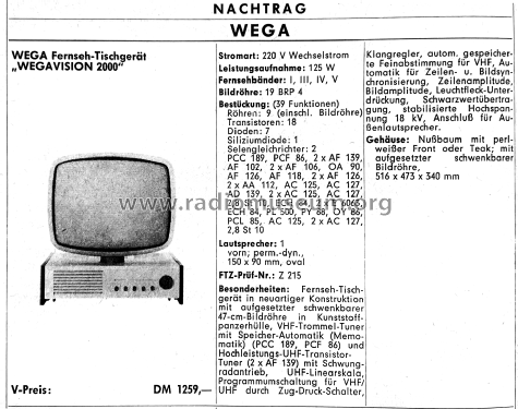 Wegavision 2000; Wega, (ID = 2735052) Télévision