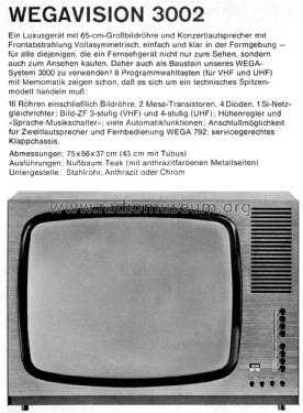 Wegavision 3002; Wega, (ID = 2450430) Télévision