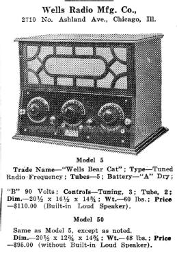 Wells Bear Cat Model 5; Wells Radio (ID = 1950669) Radio