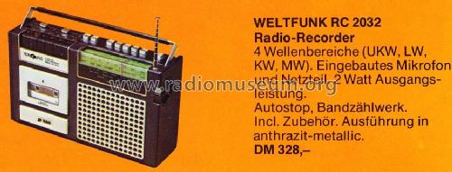 Radiorekorder RC 2032; Weltfunk GmbH & Co. (ID = 1253259) Radio